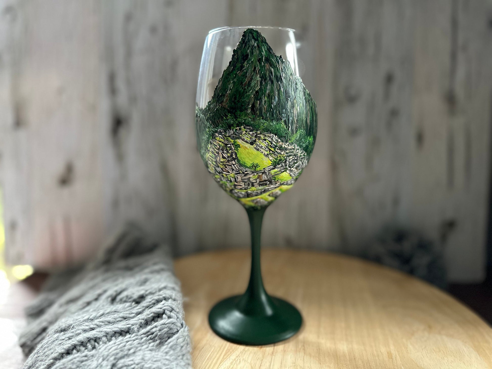 Hand Painted Custom Wine Glass: Personalized Landscape Travel Gift