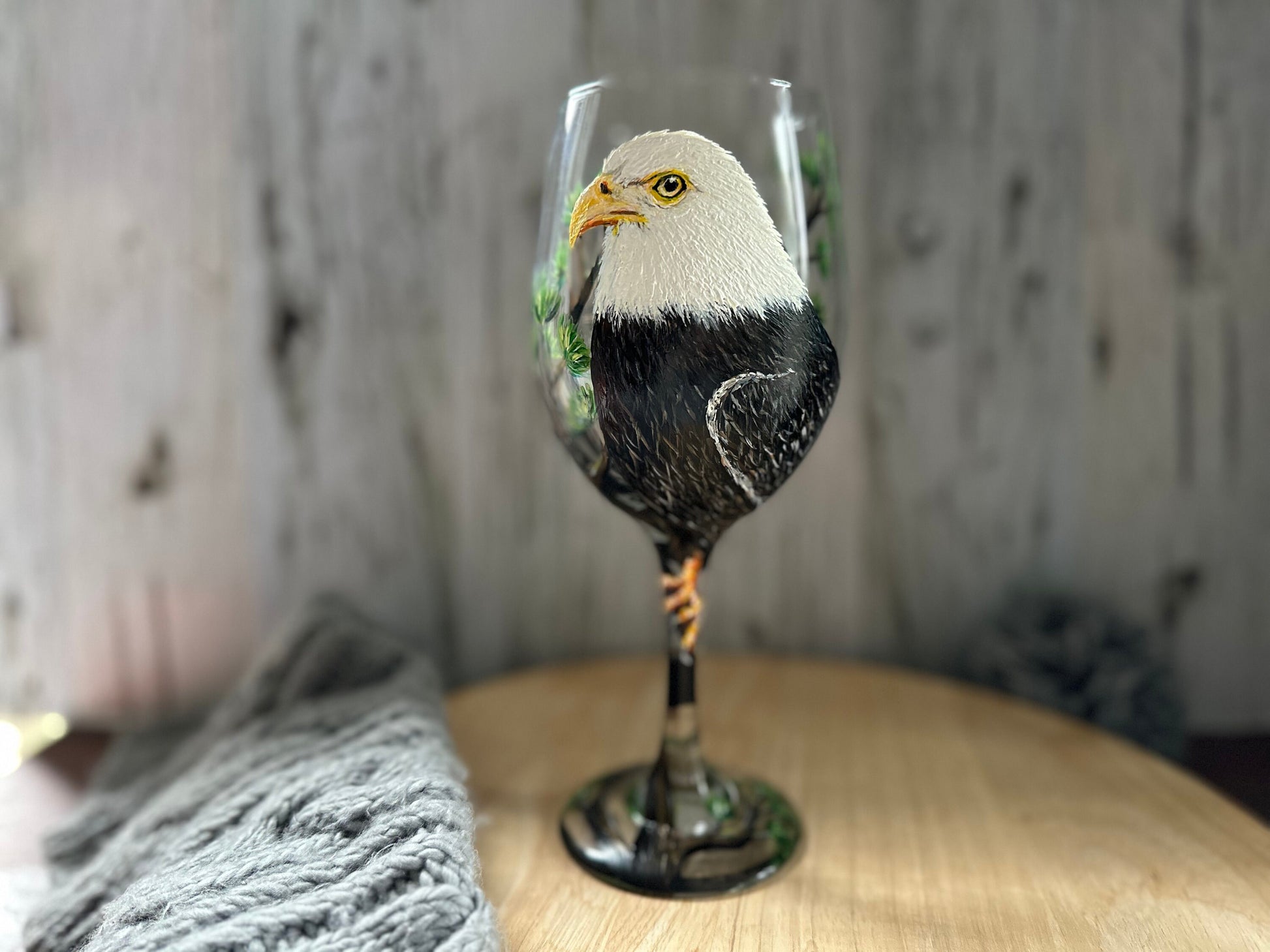 Hand Painted Eagle Wine Glass: Unique Bird Lover Gift