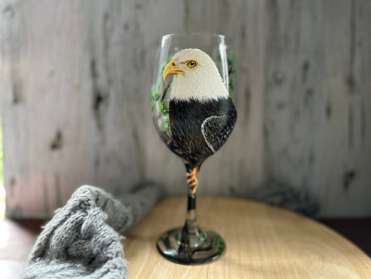 Hand Painted Eagle Wine Glass: Unique Bird Lover Gift