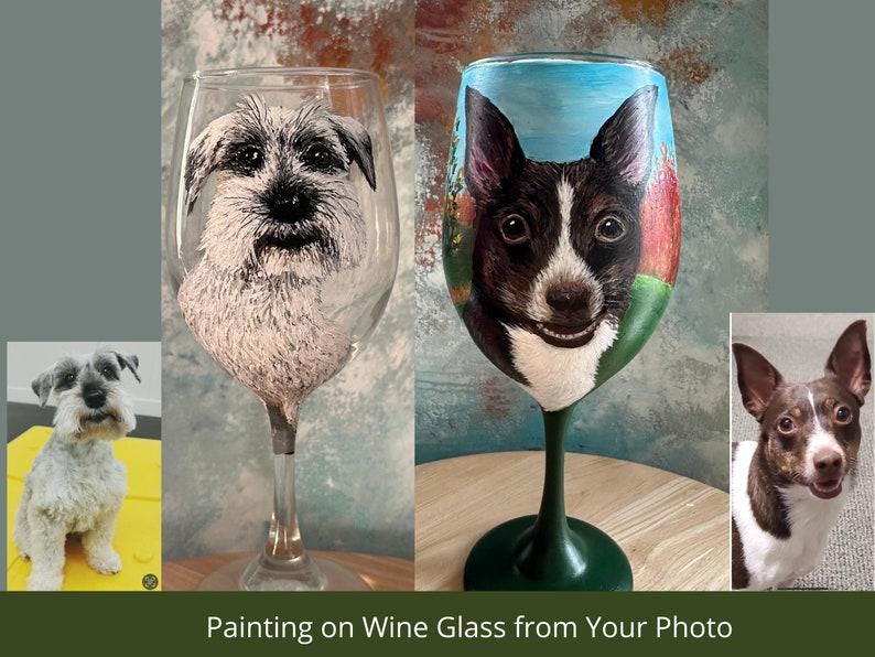 Hand-Painted Pet Portrait Wine Glass: Custom Dog Art Gift