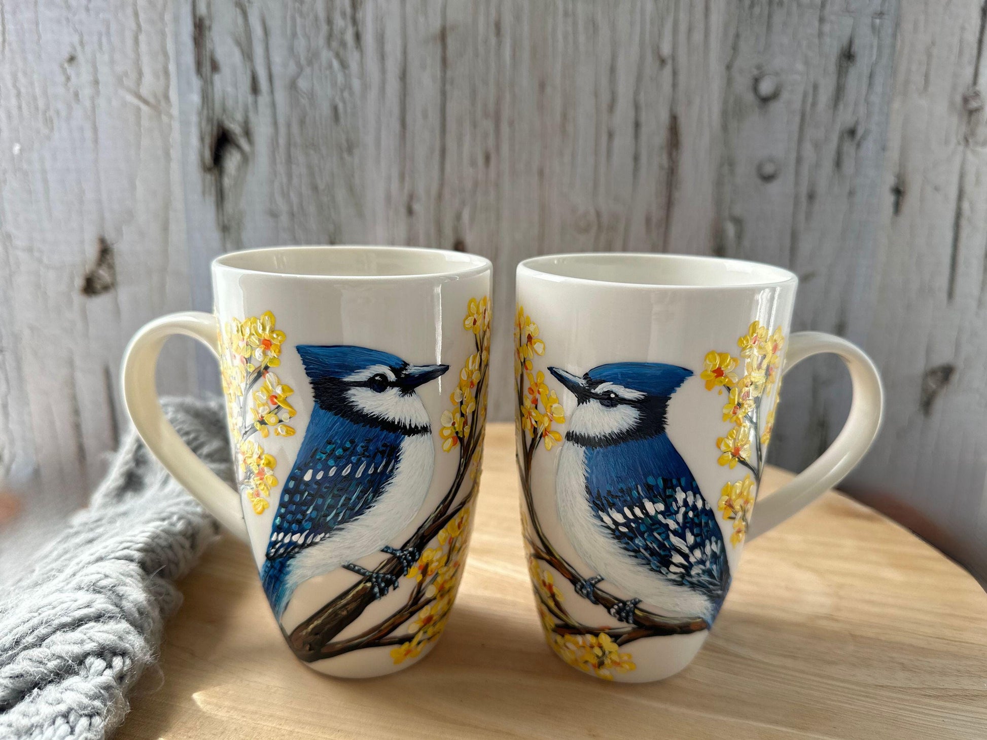 Hand-Painted Blue Jay Mug, Unique Bird Art Coffee Cup, Canada Bird