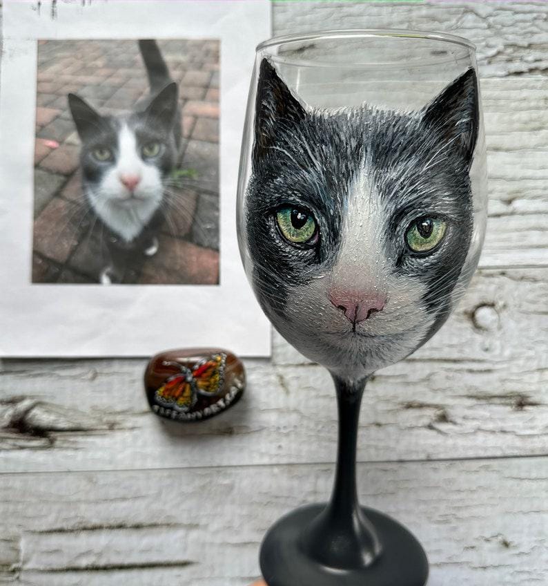 Custom Pet Portrait Wine Glass: Hand-Painted Dog & Cat Gift