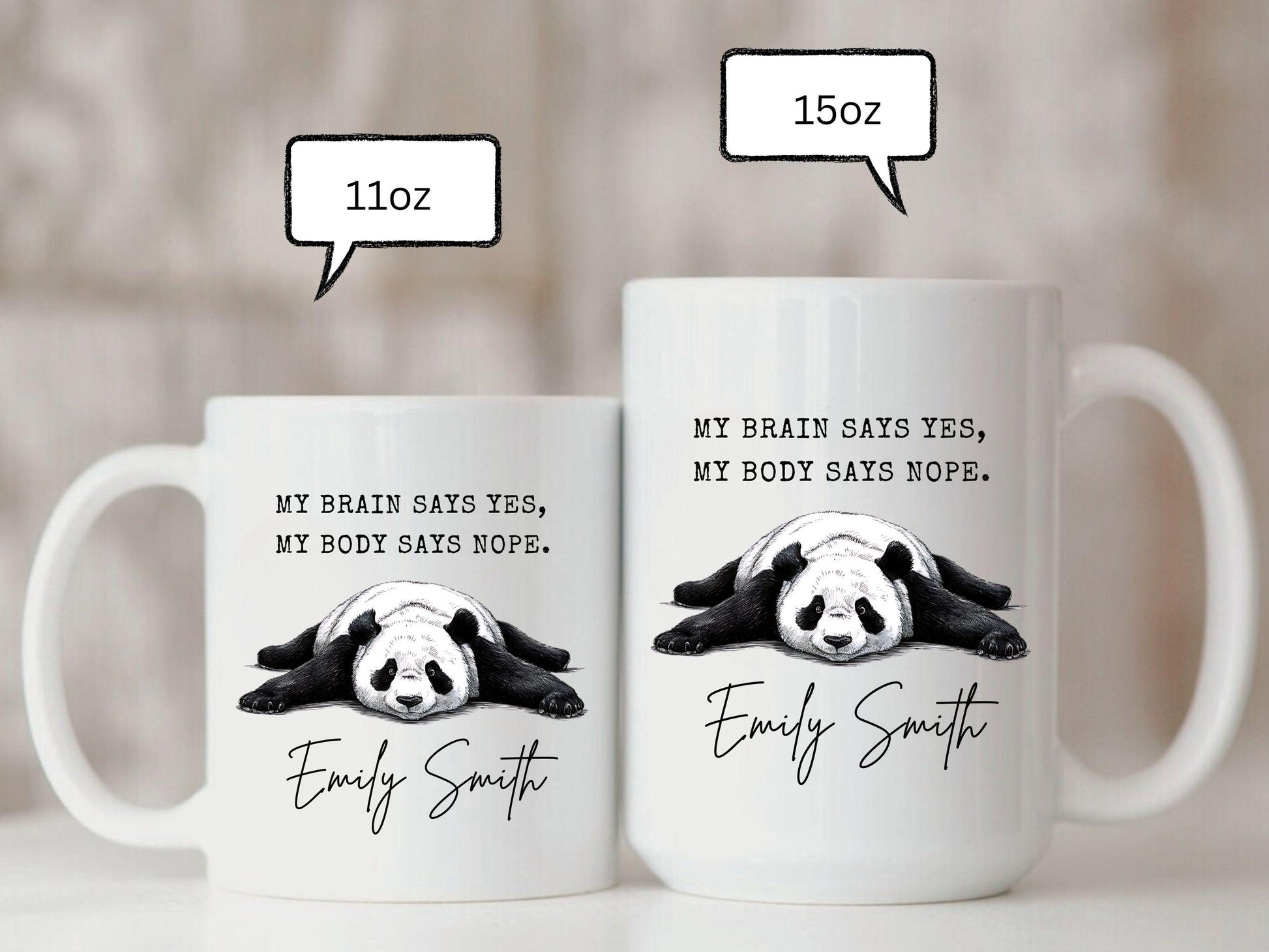 Never Give Up On Your Dreams Keep Sleeping Panda Coffee Mug, My brain says yes, but my body says no, Funny Panda Mug, Panda Birthday Gift