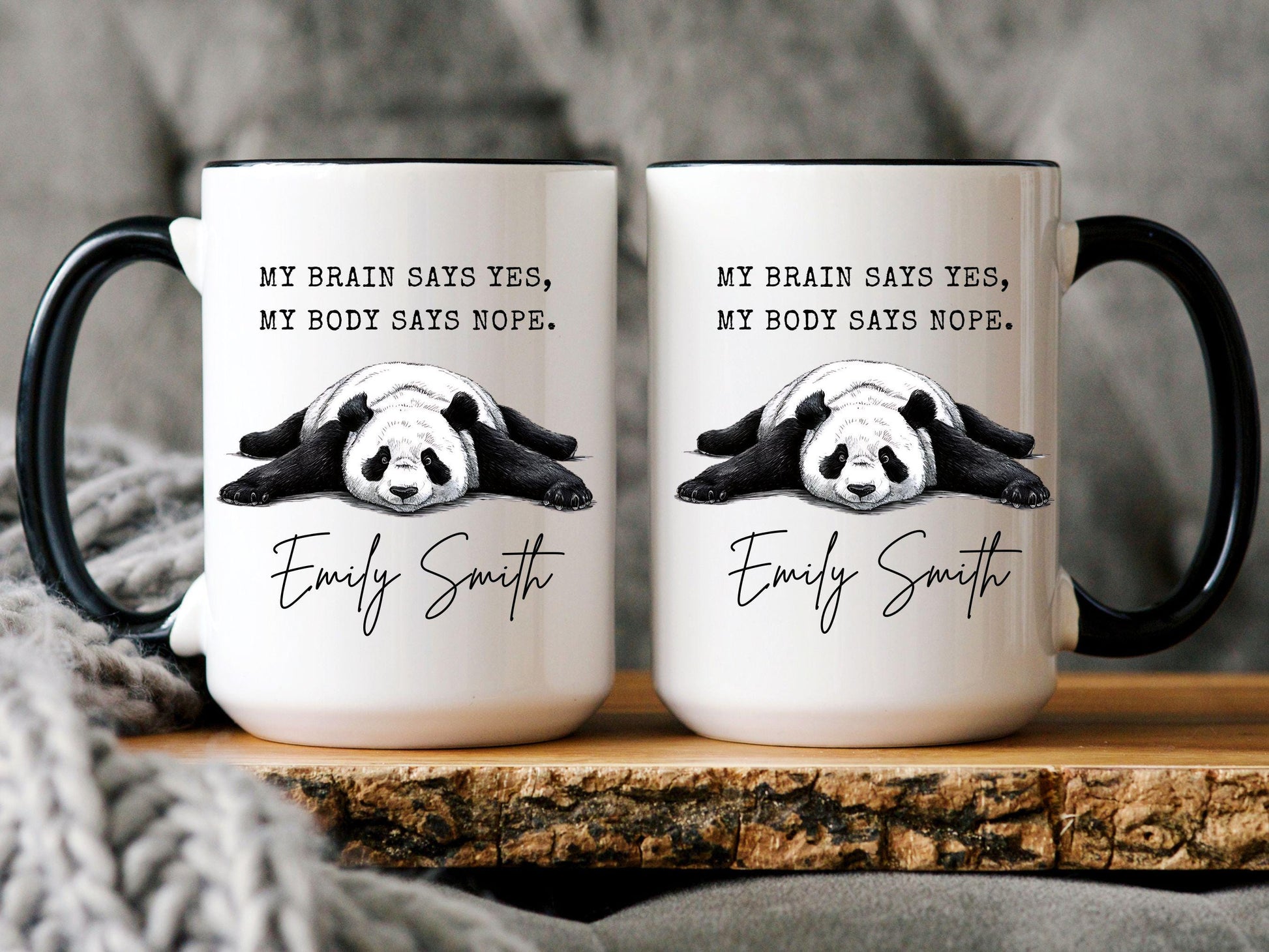 Never Give Up On Your Dreams Keep Sleeping Panda Coffee Mug, My brain says yes, but my body says no, Funny Panda Mug, Panda Birthday Gift