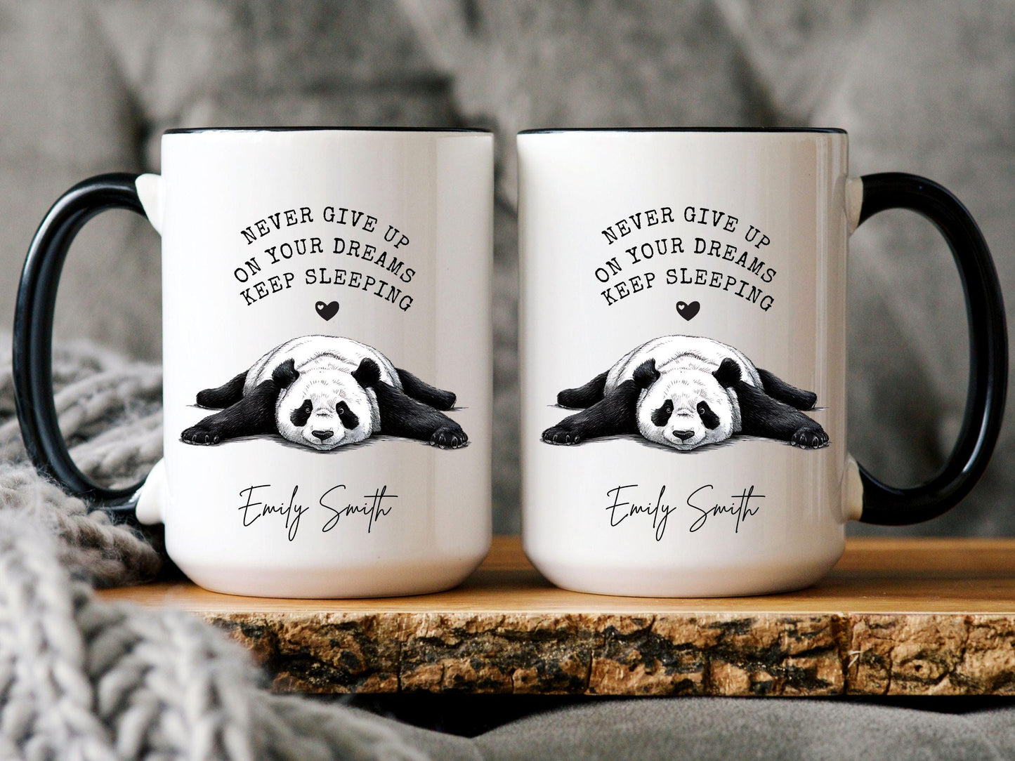 Never Give Up On Your Dreams Keep Sleeping Panda Coffee Mug, My brain says yes, but my body says no, Funny Panda Mug, Panda Birthday Gift