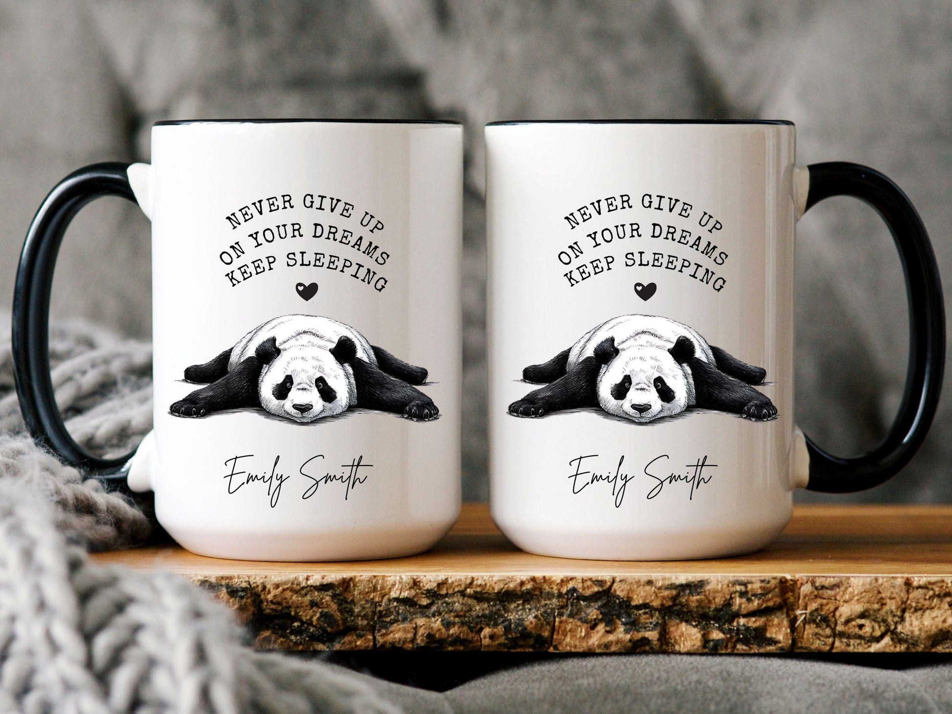 Never Give Up On Your Dreams Keep Sleeping Panda Coffee Mug, My brain says yes, but my body says no, Funny Panda Mug, Panda Birthday Gift