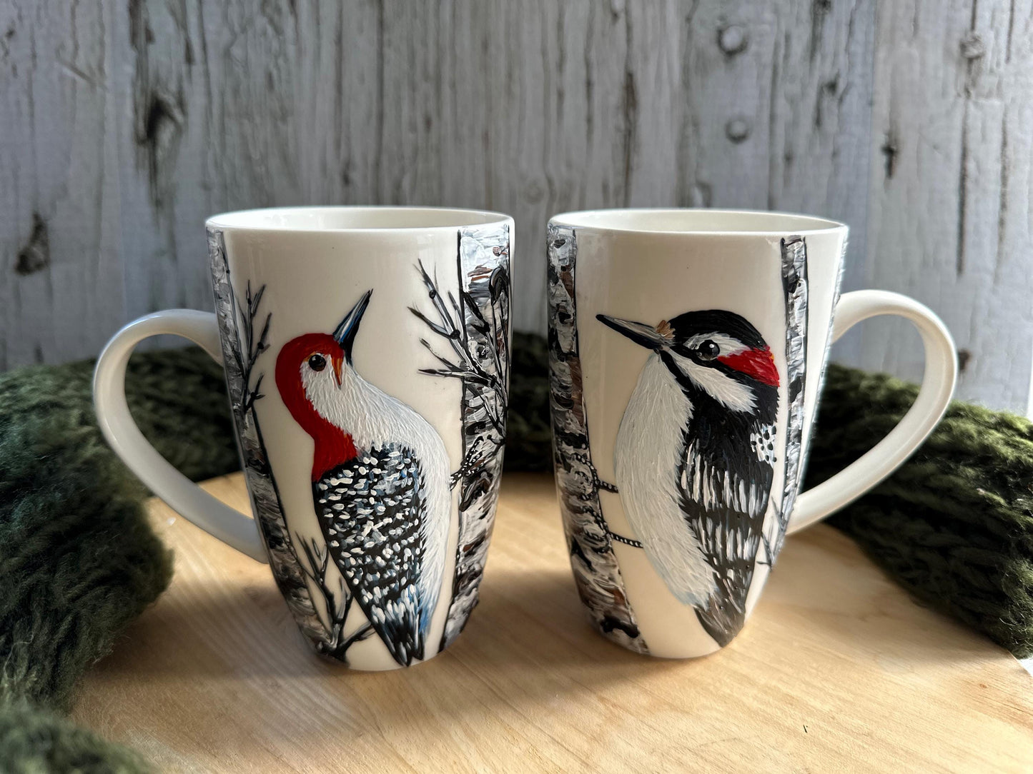 Hand Painted Woodpecker Mug: Bird Lover Gift