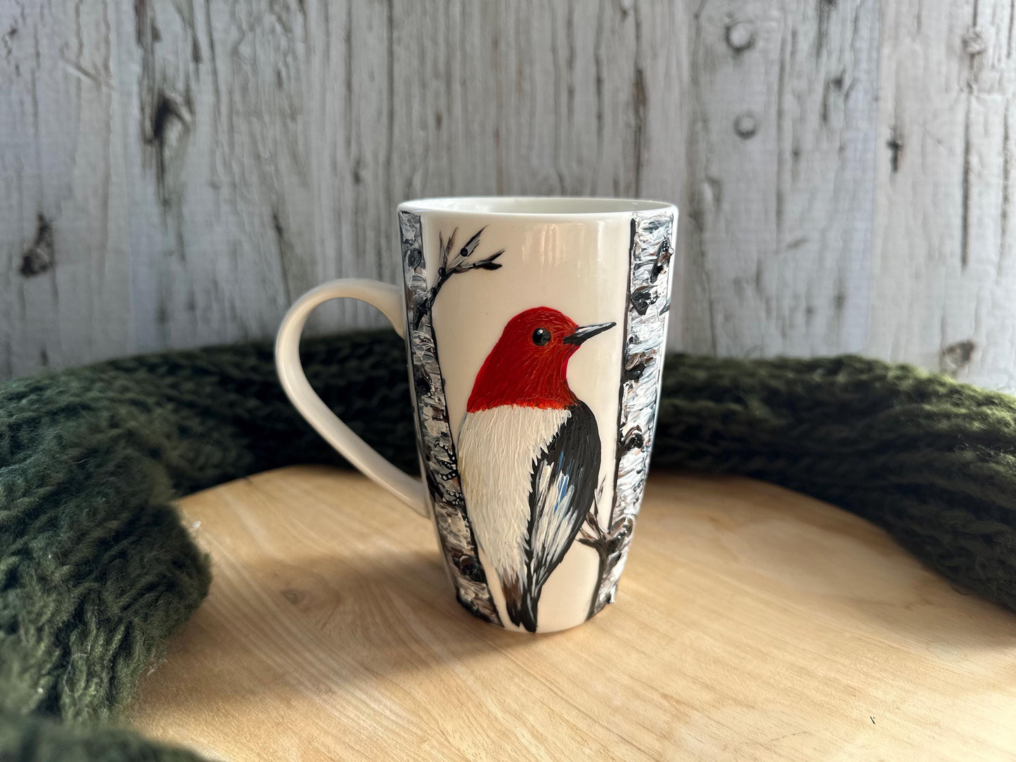 Hand Painted Red-Headed Woodpecker Mug: Bird Lover Gift