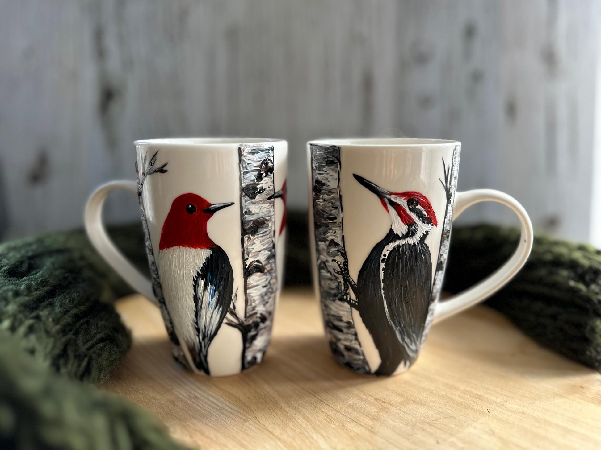 Hand Painted Red-Headed Woodpecker Mug: Bird Lover Gift