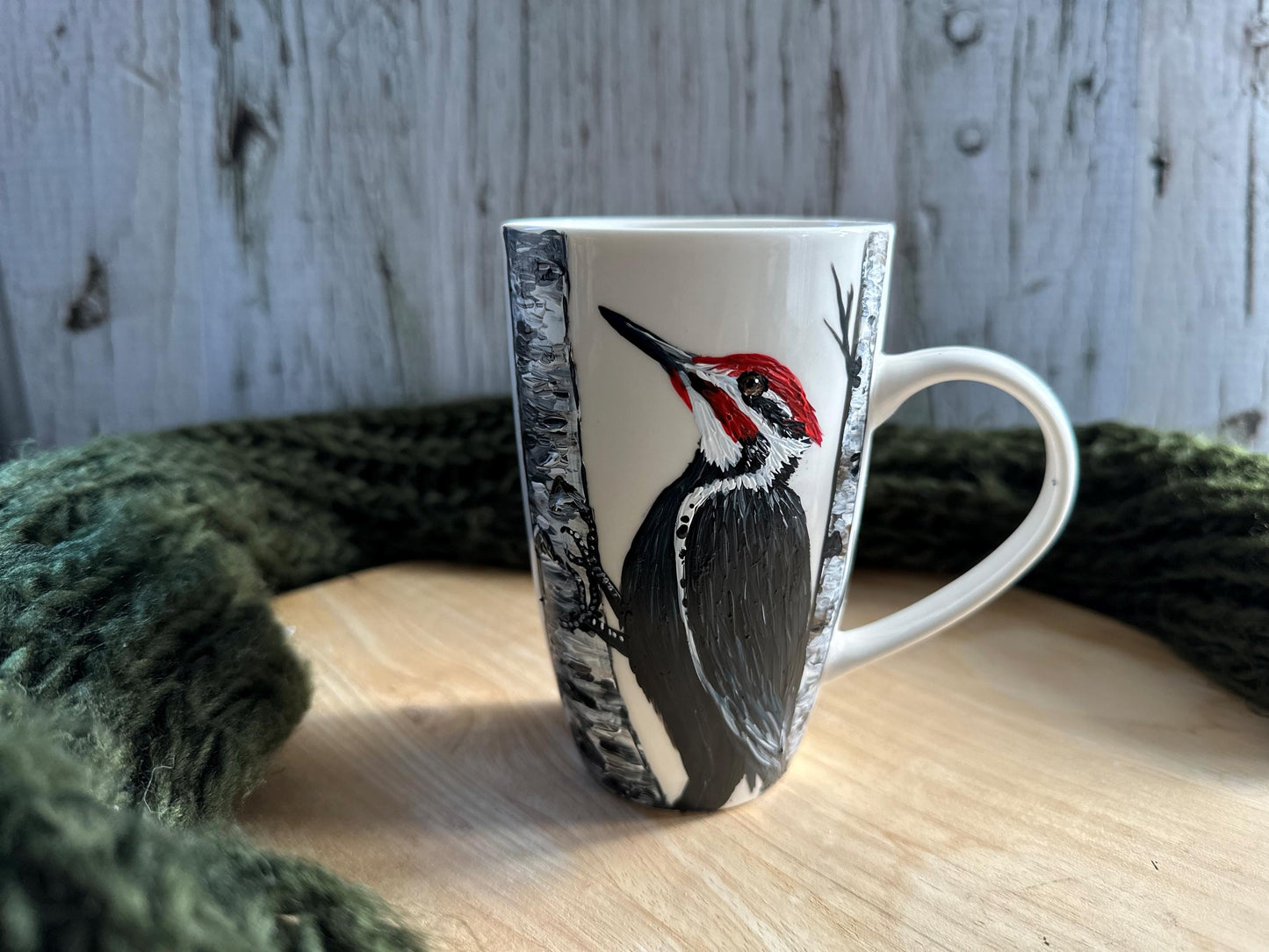 Hand Painted Red-Headed Woodpecker Mug: Bird Lover Gift
