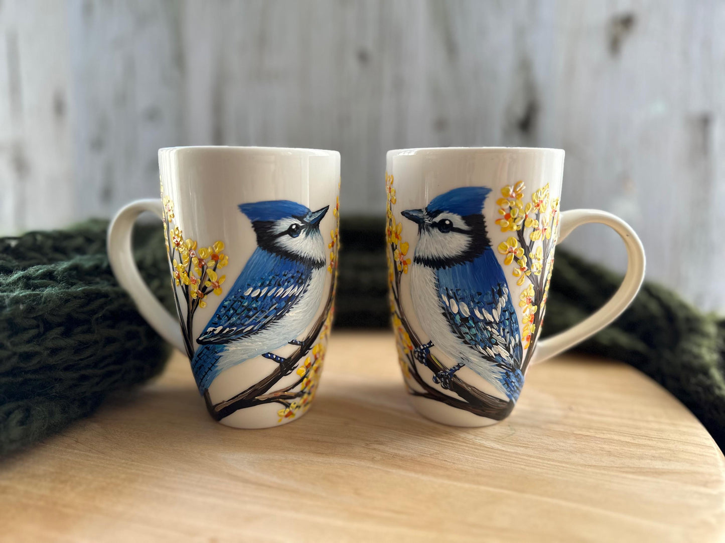 Hand-Painted Blue Jay Mug, Unique Bird Art Coffee Cup, Canada Bird