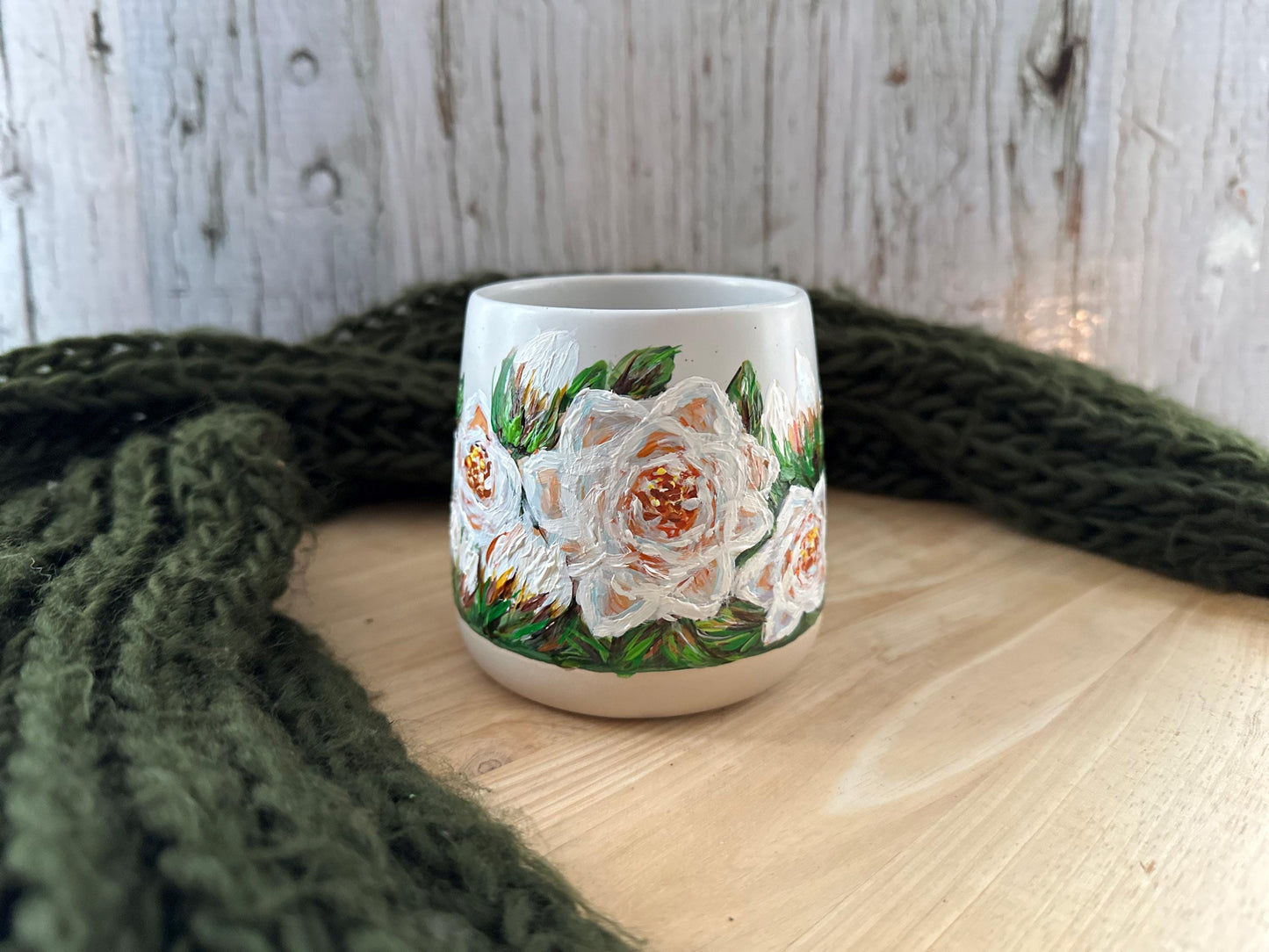 Hand-Painted Gardenia Flower Mug: Personalized Floral Gift