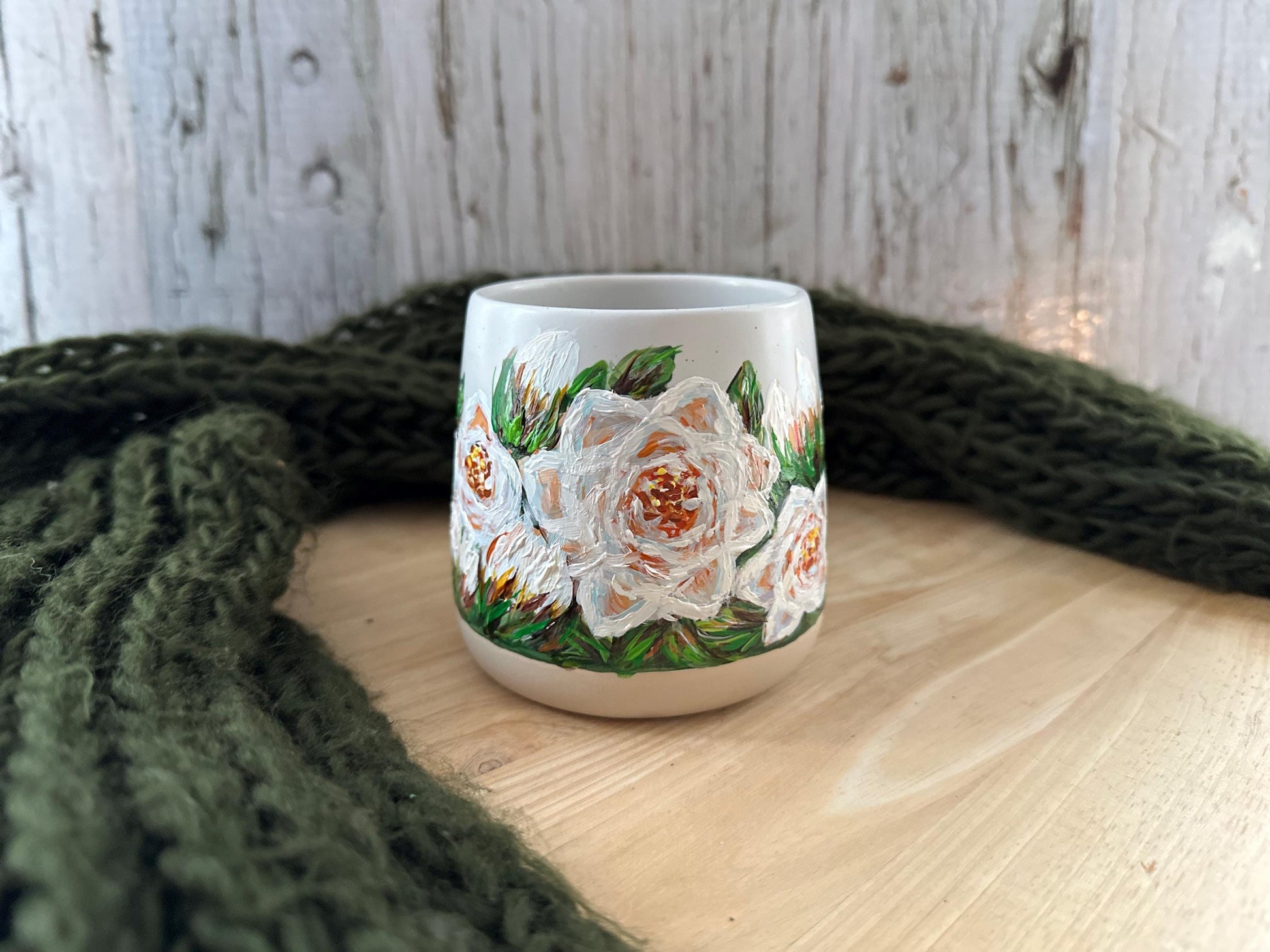 Hand-Painted Gardenia Flower Mug: Personalized Floral Gift