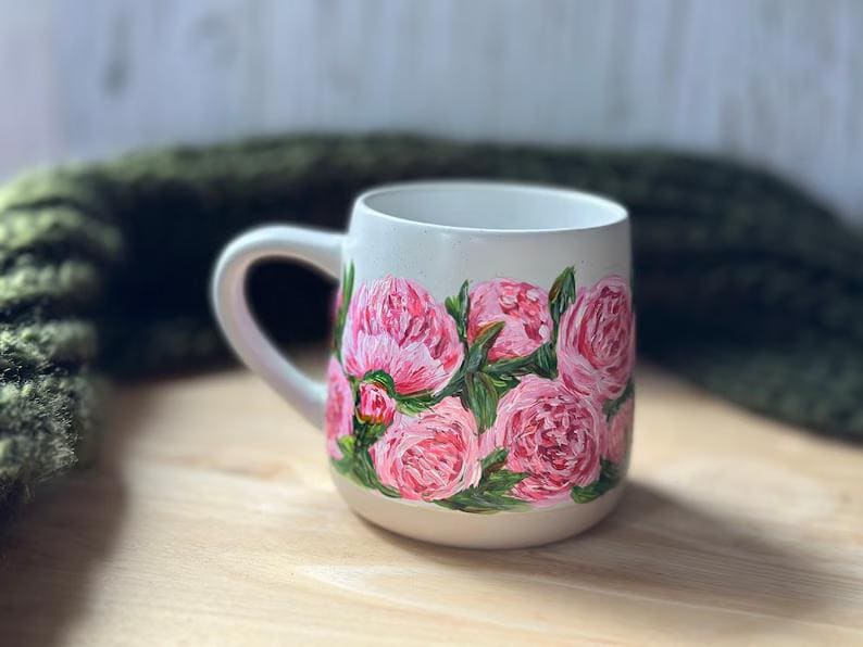 Hand Painted Custom Flower Mug: Personalized Wedding Keepsake