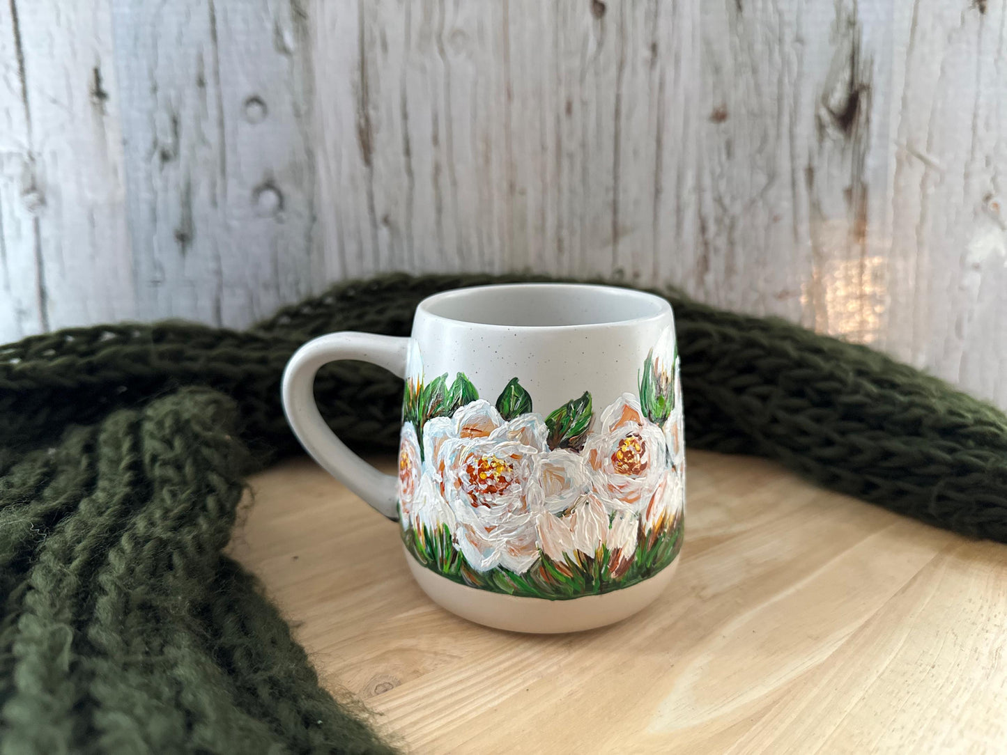Hand-Painted Gardenia Flower Mug: Personalized Floral Gift