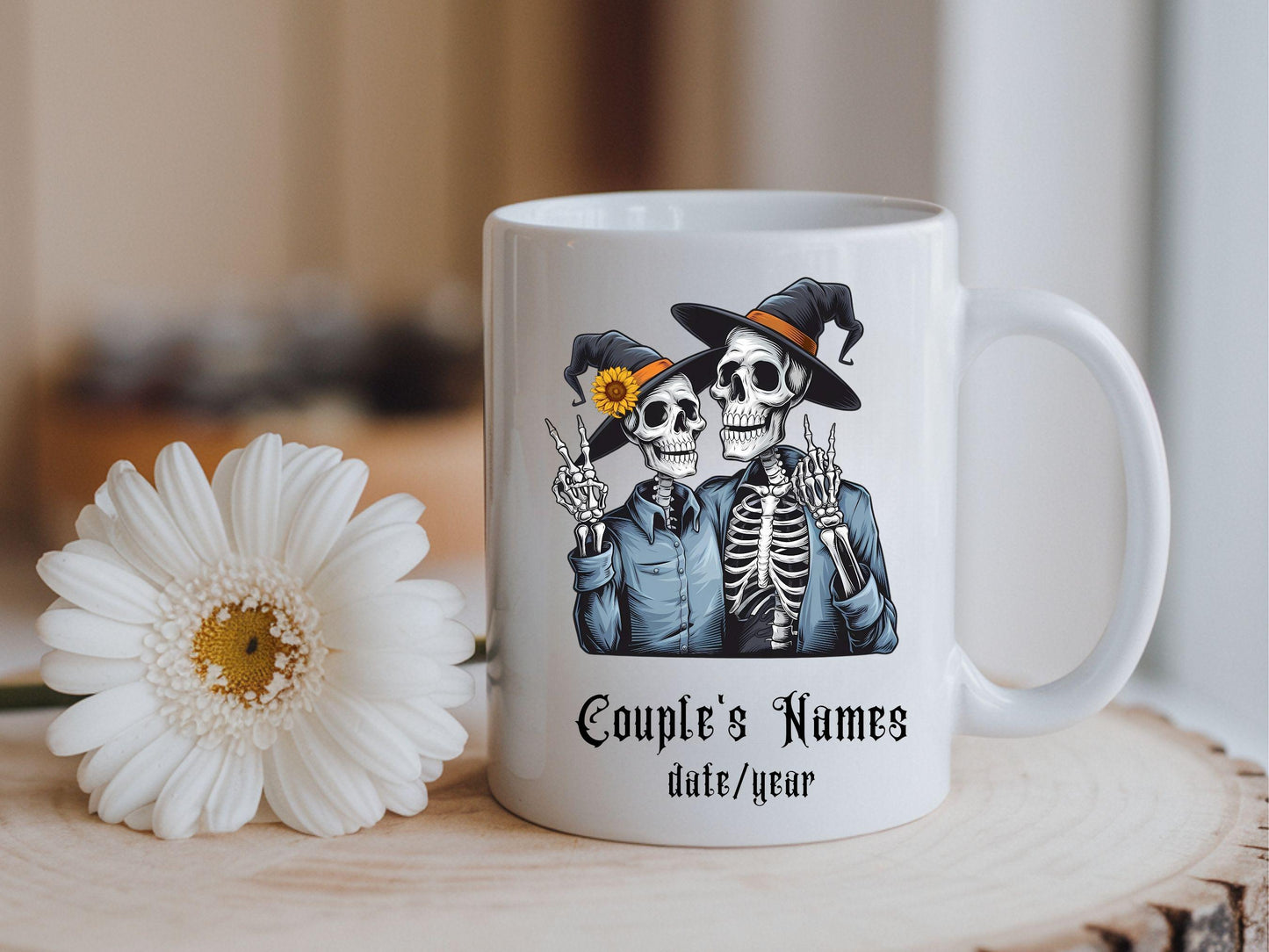 Personalized Skeleton Couple Mug, Til Death Do Us Part, Custom Couple Gift, Fall Wedding Gift  Fall Married Mug, Anniversary Coffee Cup