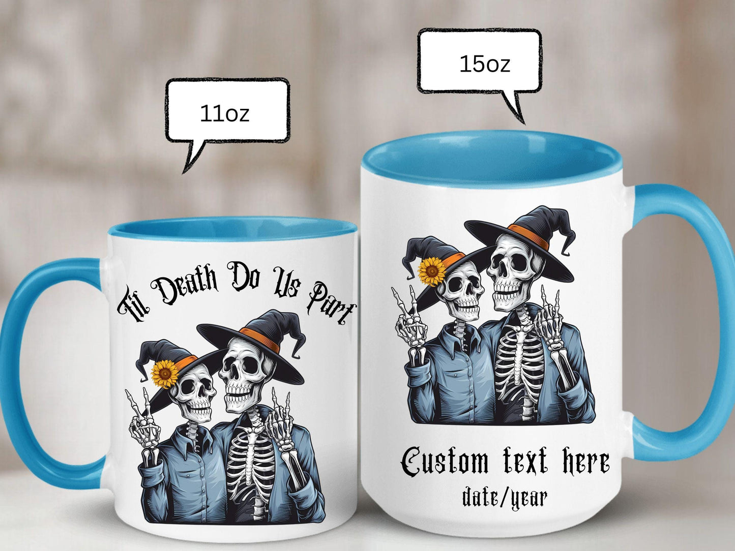 Personalized Skeleton Couple Mug, Til Death Do Us Part, Custom Couple Gift, Fall Wedding Gift  Fall Married Mug, Anniversary Coffee Cup