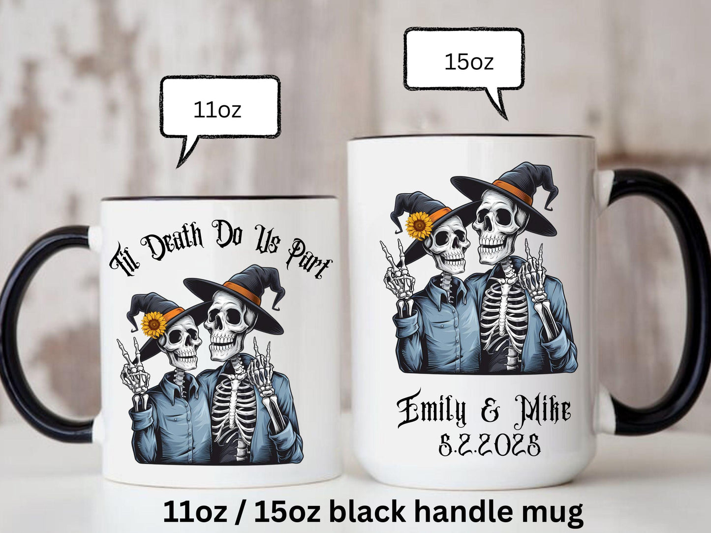 Personalized Skeleton Couple Mug, Til Death Do Us Part, Custom Couple Gift, Fall Wedding Gift  Fall Married Mug, Anniversary Coffee Cup