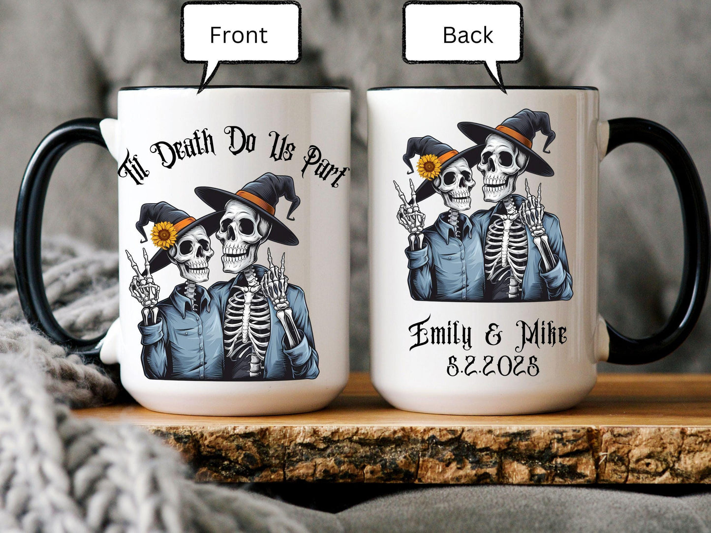 Personalized Skeleton Couple Mug, Til Death Do Us Part, Custom Couple Gift, Fall Wedding Gift  Fall Married Mug, Anniversary Coffee Cup