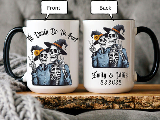 Personalized Skeleton Couple Mug, Til Death Do Us Part, Custom Couple Gift, Fall Wedding Gift  Fall Married Mug, Anniversary Coffee Cup