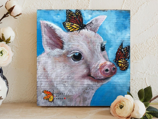 Original Pig Painting on Wood: Farmhouse Animal Art