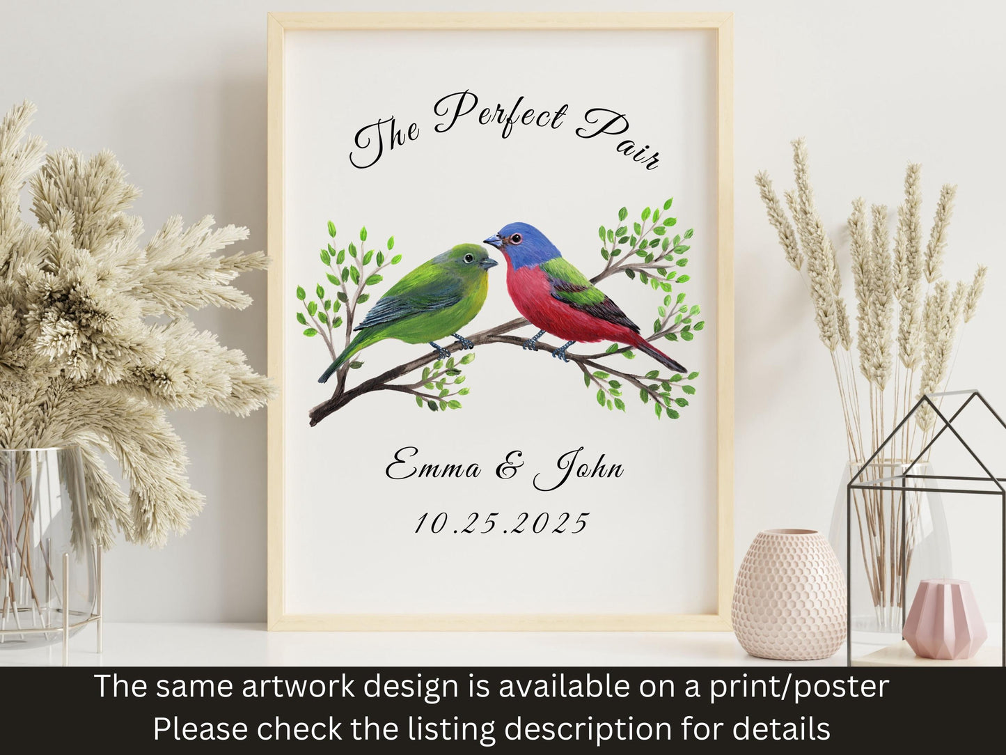Personalized Painted Bunting Bird Mug, Bird Couple Mug, Couple Wedding Gift, Anniversary Couple Mug, Engagement Couple, Gift For Love Birds