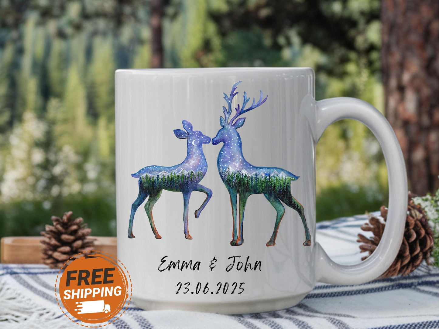 Personalized Deer Couple Mug, Couple Wedding Gift, Custom Couple Name Mug, Deer Lover Gift, Hunters Gift, Hunting Couples Gift, Husband Gift