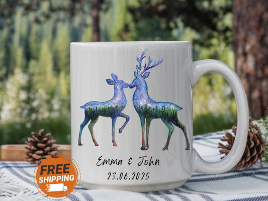 Personalized Deer Couple Mug, Couple Wedding Gift, Custom Couple Name Mug, Deer Lover Gift, Hunters Gift, Hunting Couples Gift, Husband Gift