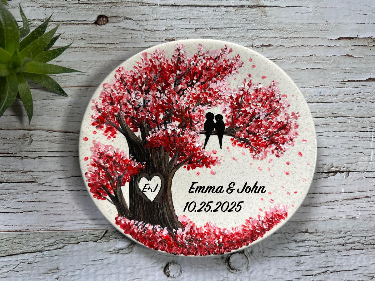 Cherry Blossom Ring Dish, Custom Date and Initials, Just Engaged Gift