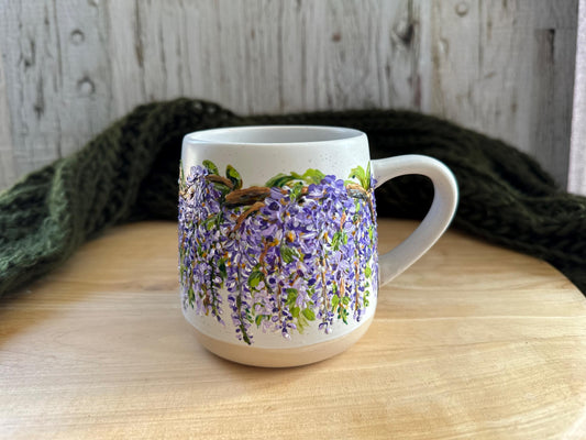 Hand Painted Wisteria Flower Mug, Gift For Mom, Grandma, Sister, Aunt, Best Friend, Cousin, Bridesmaid, Birthday, Wisteria Lover Gift