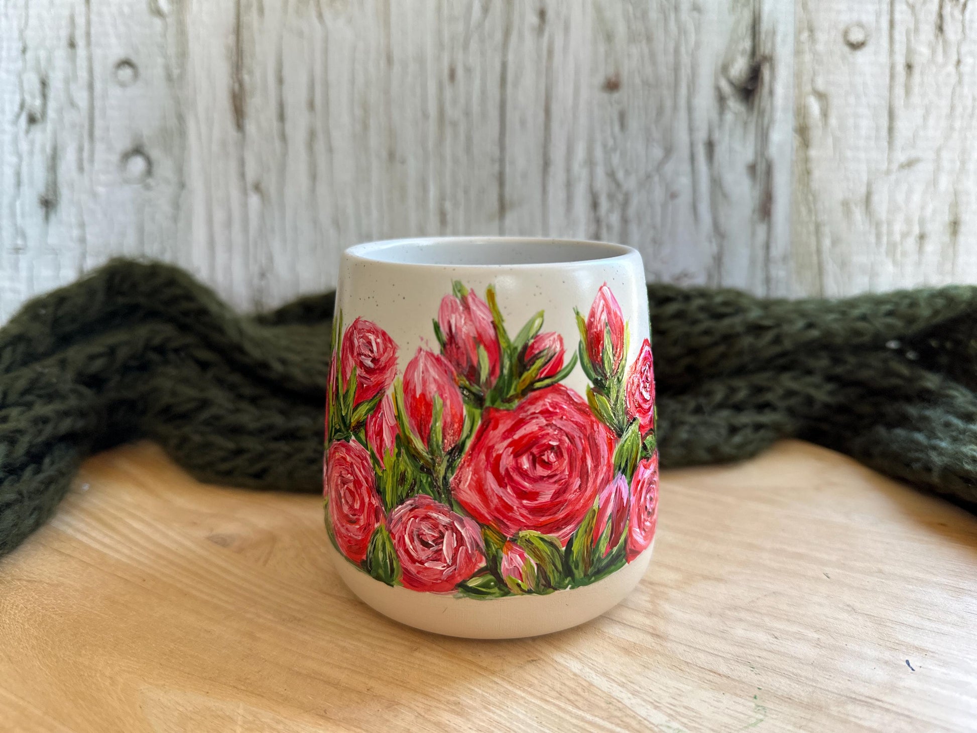 Hand-Painted Red Rose Mug: June Birth Flower, Floral Mom Gift