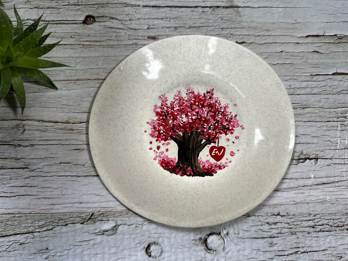 Cherry Blossom Ring Dish, Custom Date and Initials, Just Engaged Gift