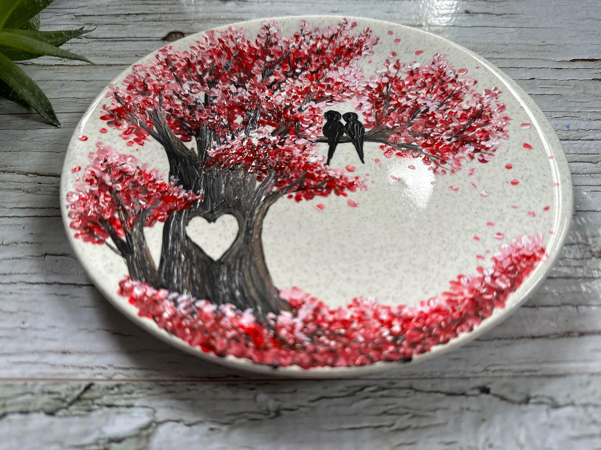 Cherry Blossom Ring Dish, Custom Date and Initials, Just Engaged Gift