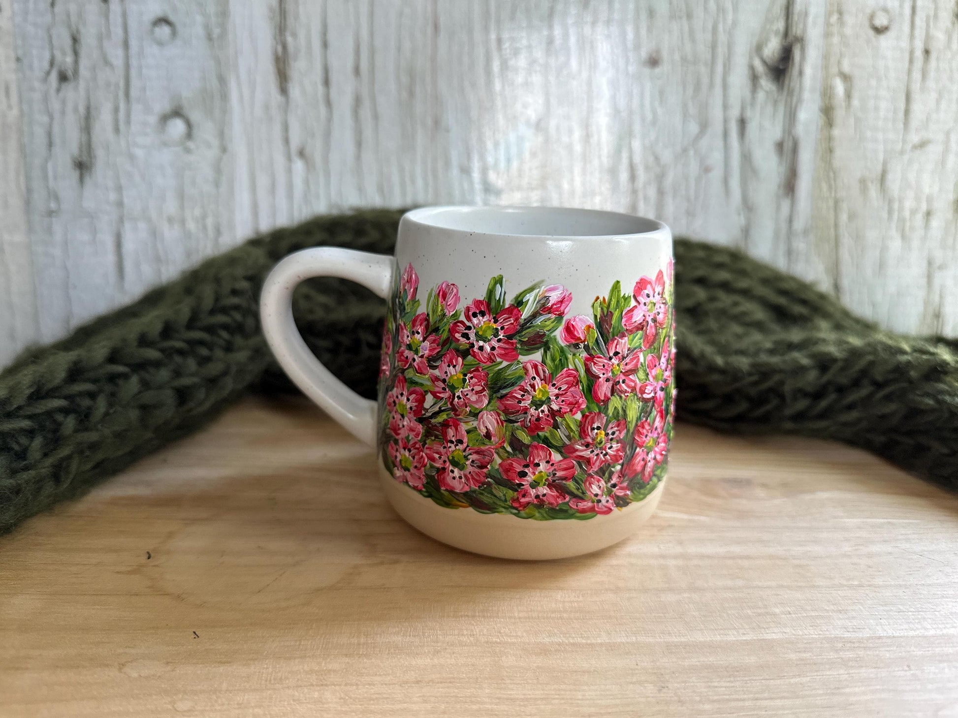 Hand-Painted Hawthorn Flower Mug: May Birth Month Gift