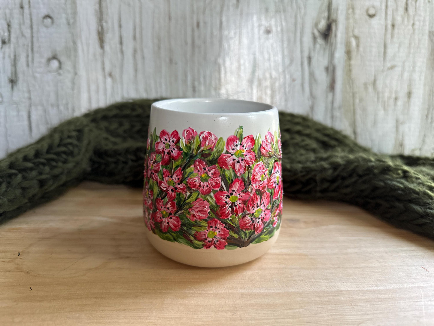 Hand-Painted Hawthorn Flower Mug: May Birth Month Gift