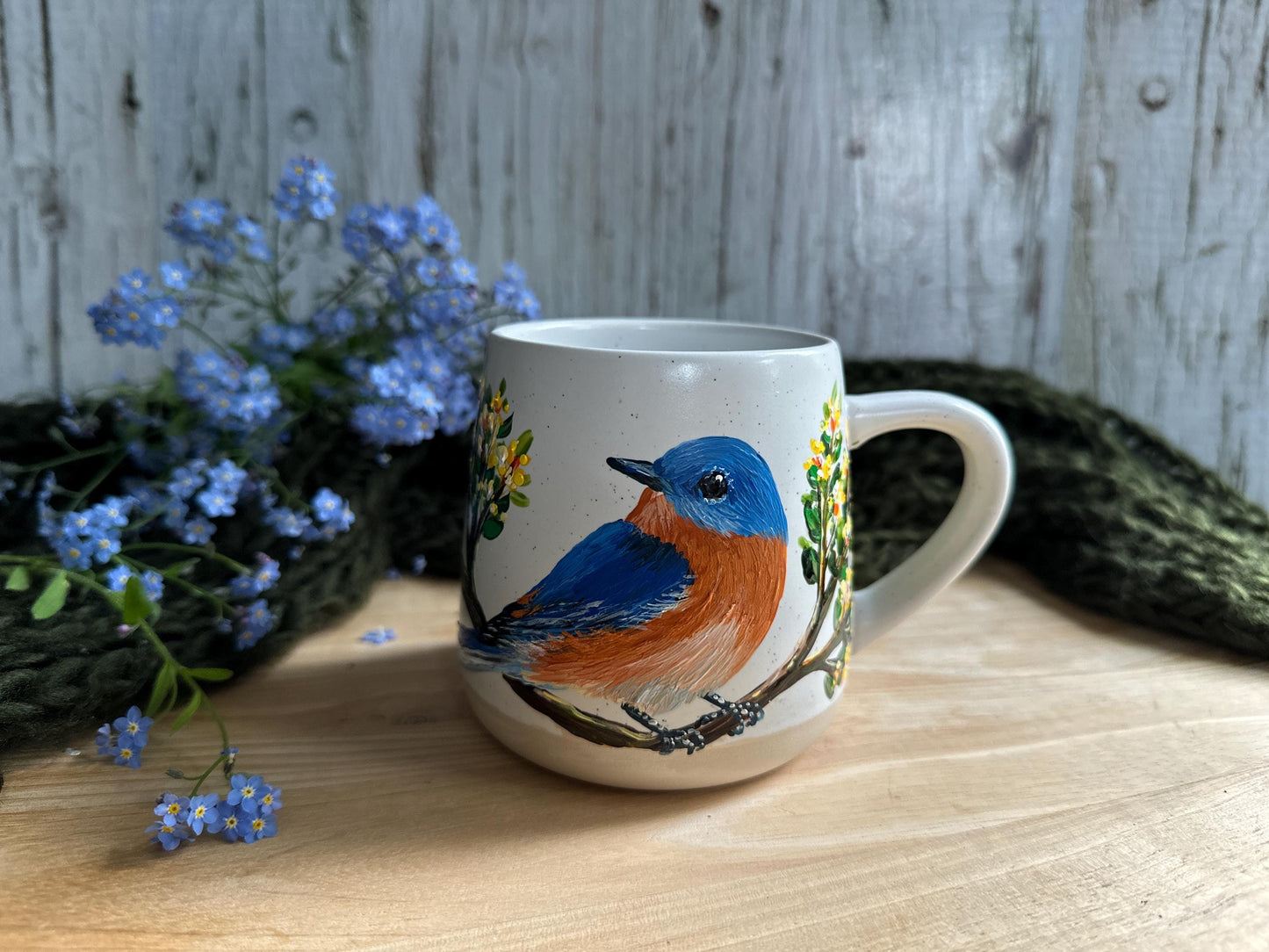 Hand Painted Bird Mug, Eastern BlueBird, Bird Gift for Dad, Bird Mom Gift, Bluebird Lover Gift, Bluebird Birthday Gift, Custom Name Mug Gift