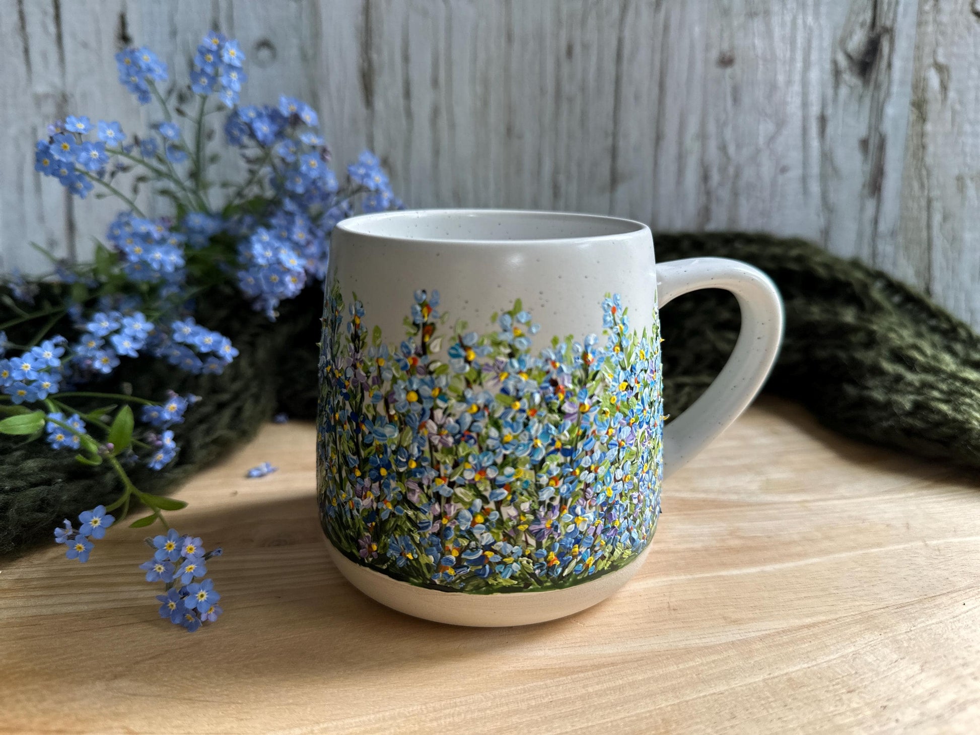Hand Painted Forget Me Not Mug, Custom Flower Mug, Blue Flower Mug, Forget Me Not Lover Gift, Personalized Name Cup, Gift for Mom, Teacher