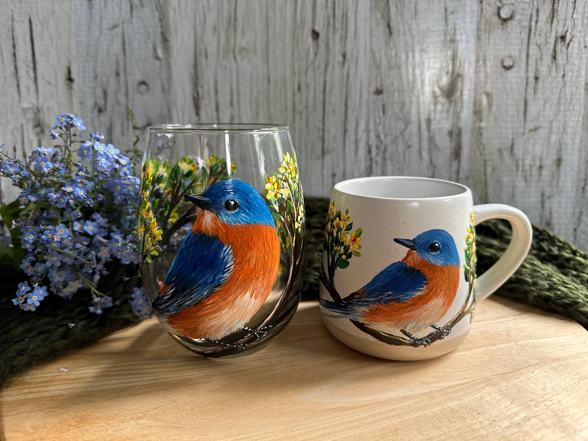 Hand Painted Bird Mug, Eastern BlueBird, Bird Gift for Dad, Bird Mom Gift, Bluebird Lover Gift, Bluebird Birthday Gift, Custom Name Mug Gift