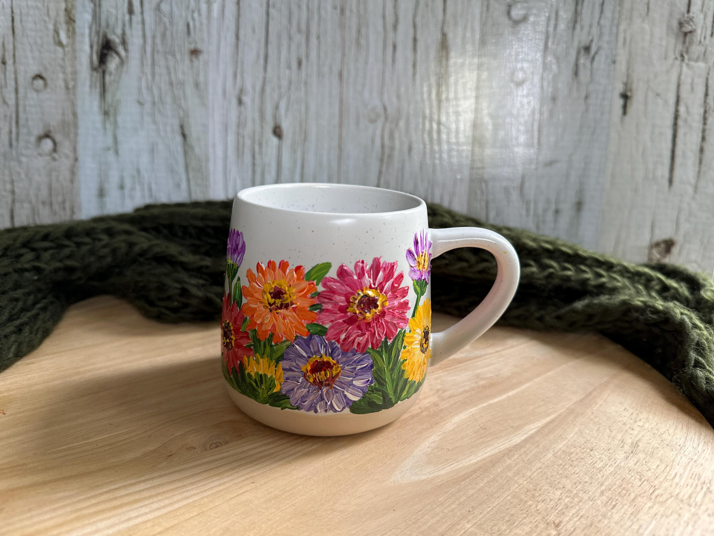 Hand-Painted Zinnia Flower Mug: Personalized Ceramic Coffee Cup