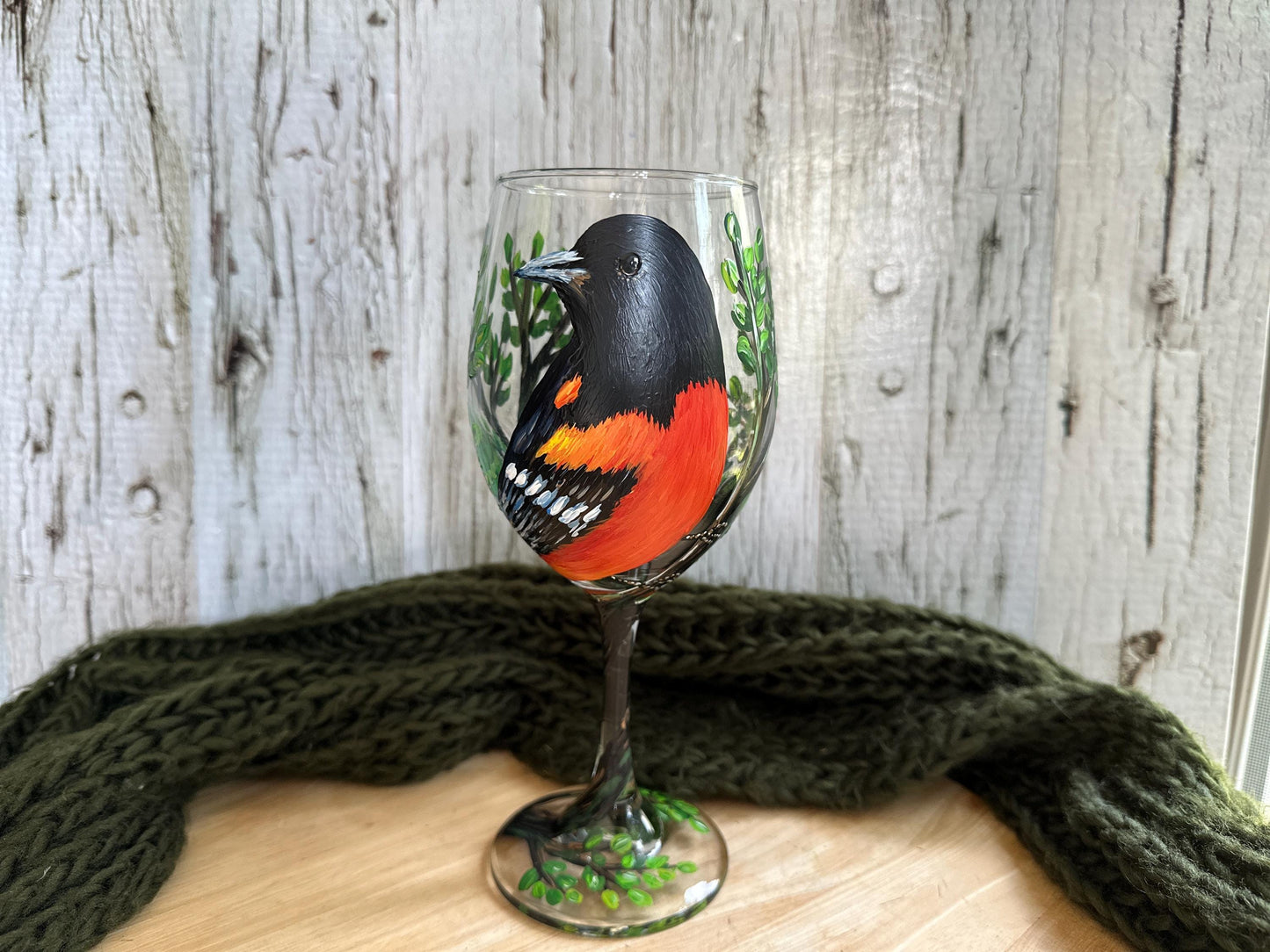 Hand Painted Baltimore Oriole Wine Glass, Baltimore Oriole Gifts, Baltimore Oriole Painting, Bird Wine Glass, Wedding gift, Bird Lover Gift