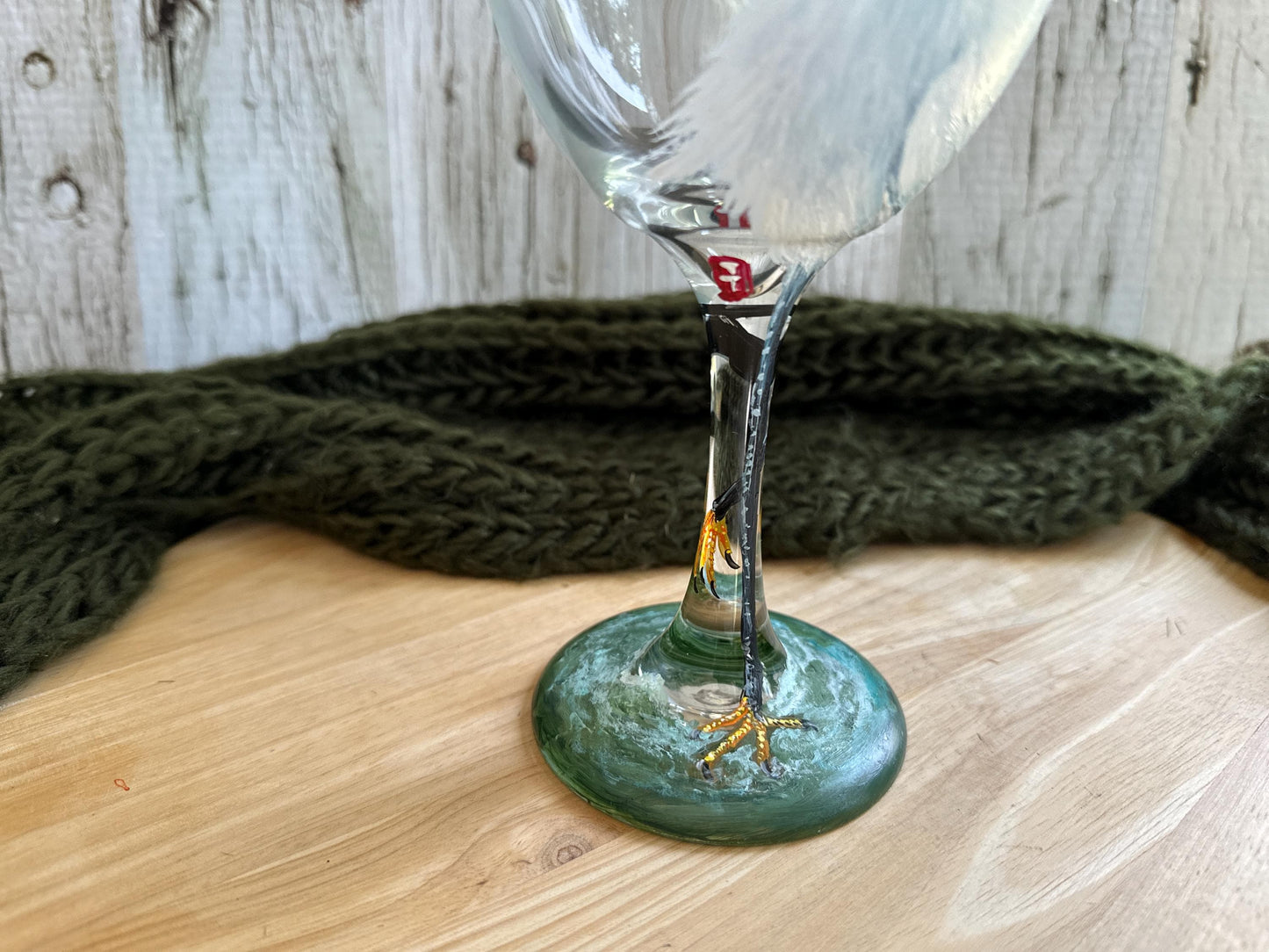 Hand Painted Snowy Egret Wine Glass: Bird Lover Gift