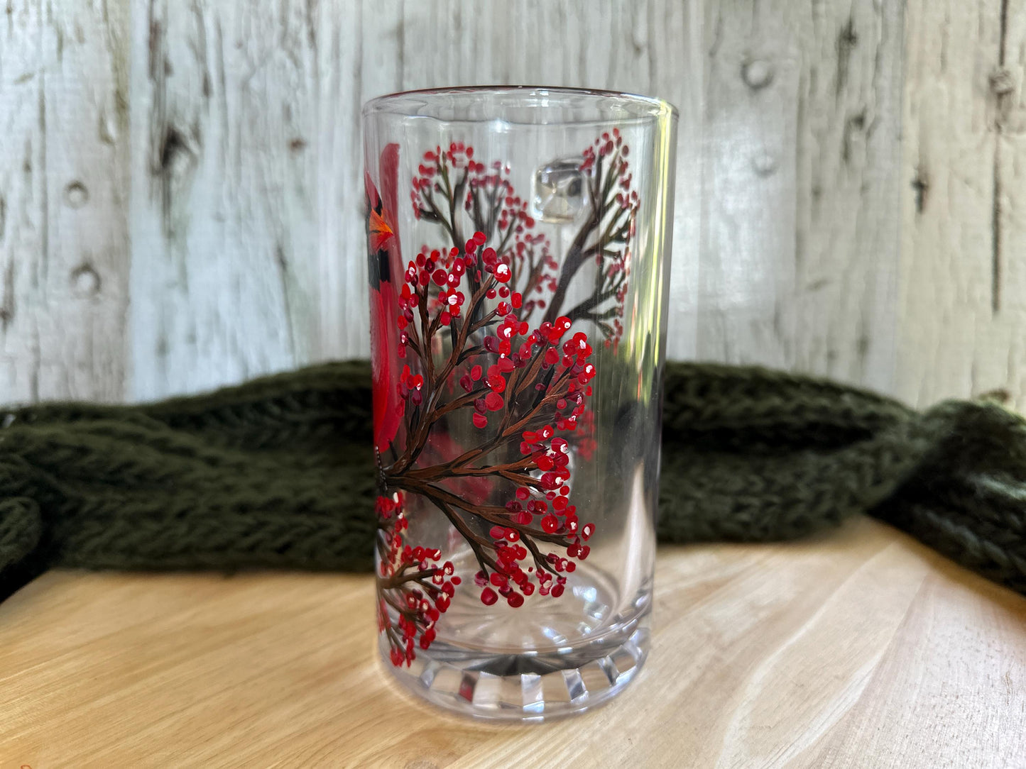 Hand Painted Cardinal Beer Mug, Bird Lover Gift, 16oz