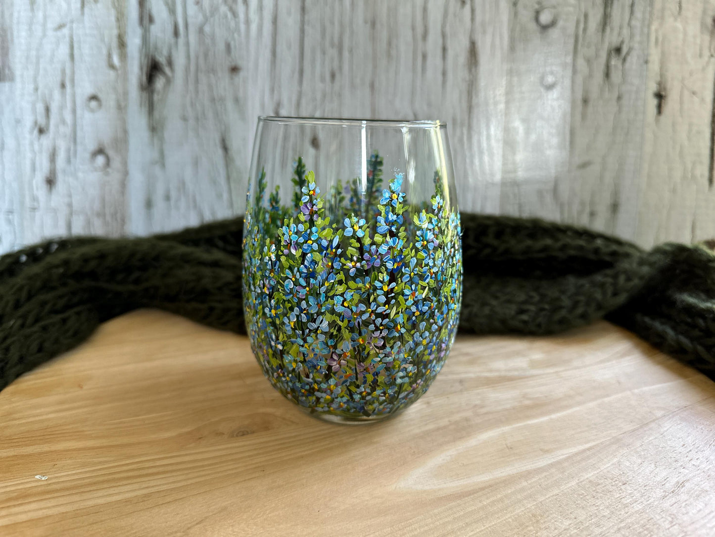 Hand Painted Forget Me Not Wine Glass: Personalized Floral Gift