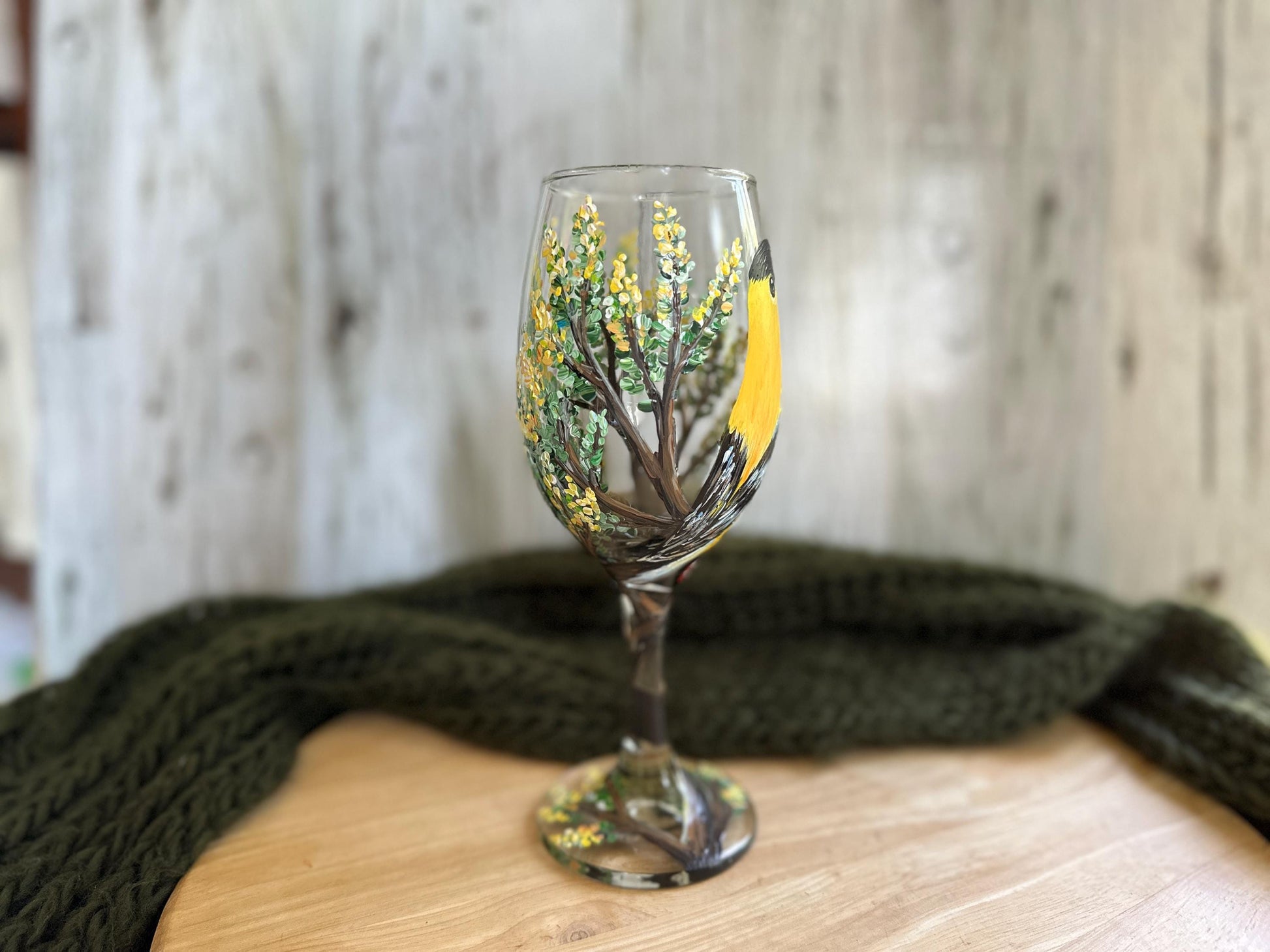 Hand Painted Goldfinch Wine Glass, Yellow Bird Gift, Bird Lover Gift, Bird Birthday Gift, Bird Watcher, Gift for Mom, Dad, Teacher, Boss