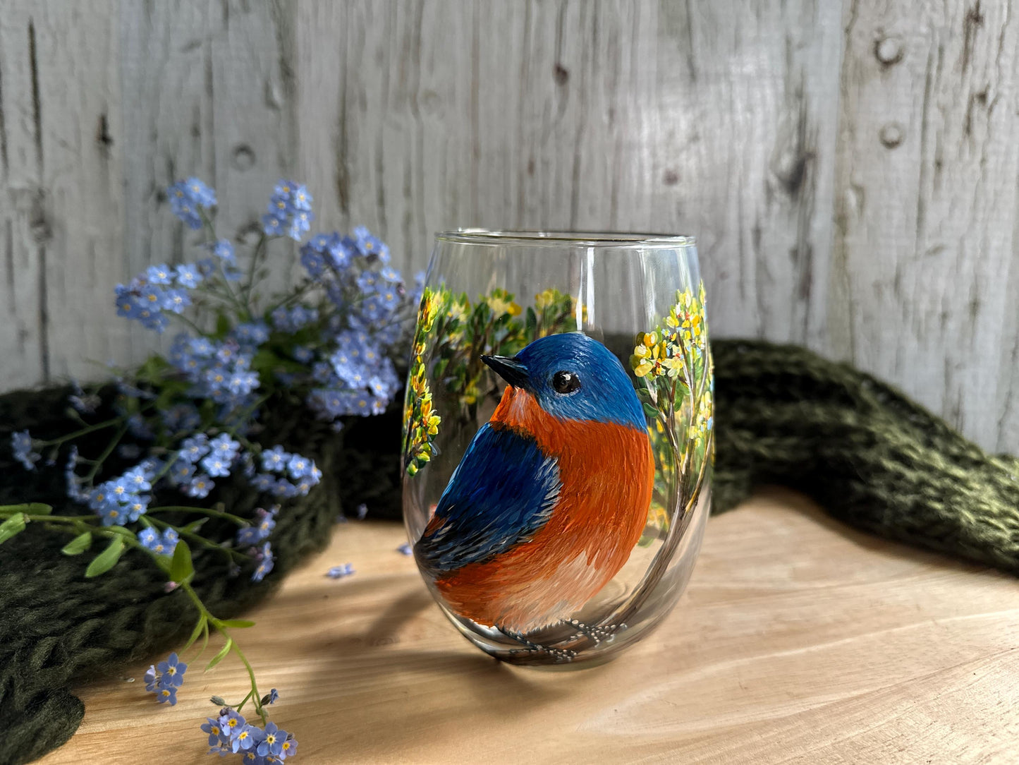 Hand Painted Bird Mug, Eastern BlueBird, Bird Gift for Dad, Bird Mom Gift, Bluebird Lover Gift, Bluebird Birthday Gift, Custom Name Mug Gift