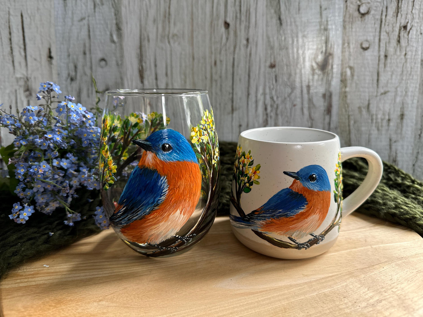 Hand Painted Bird Wine Glass, Eastern BlueBird, Bird Wine Glass, Gift for Dad, Bird Mom Gift, Bluebird Lover Gift, Bluebird Birthday Gift