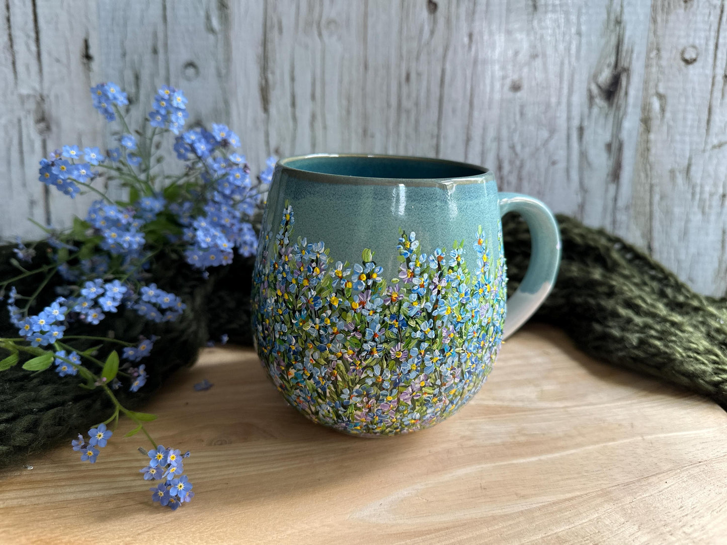 Hand Painted Forget-Me-Not Mug: Personalized Floral Gift
