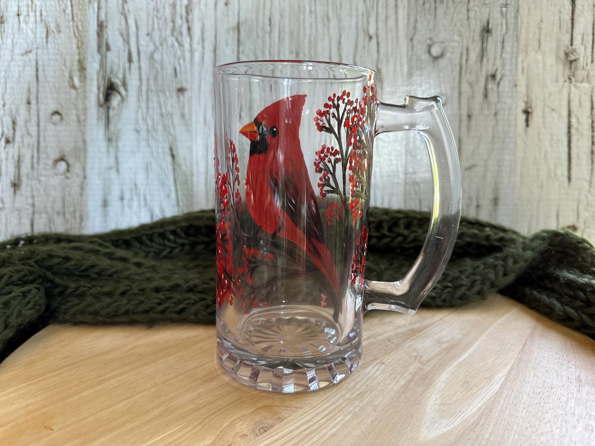 Hand Painted Cardinal Beer Mug, Bird Lover Gift, 16oz