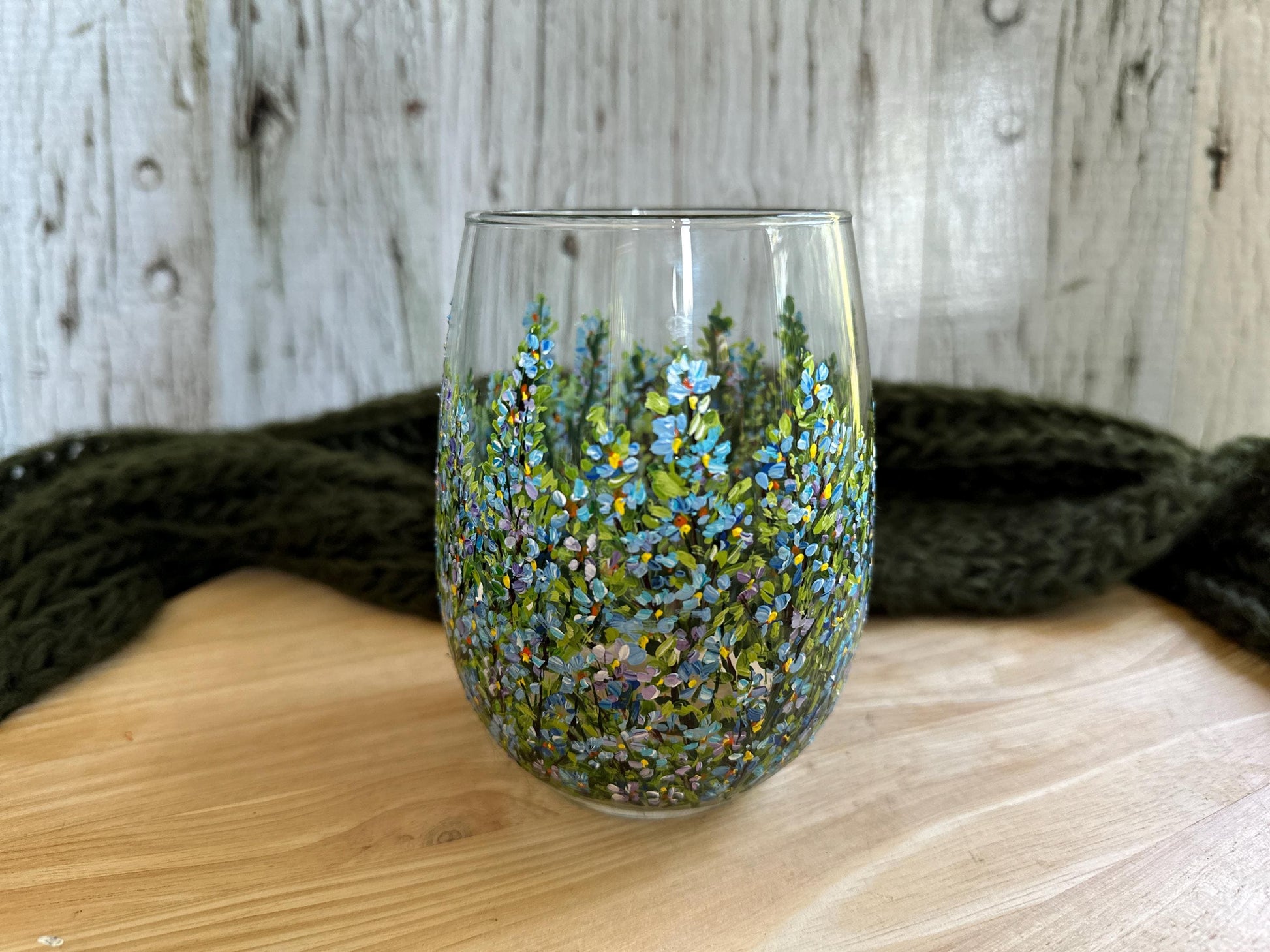 Hand Painted Forget Me Not Wine Glass: Personalized Floral Gift