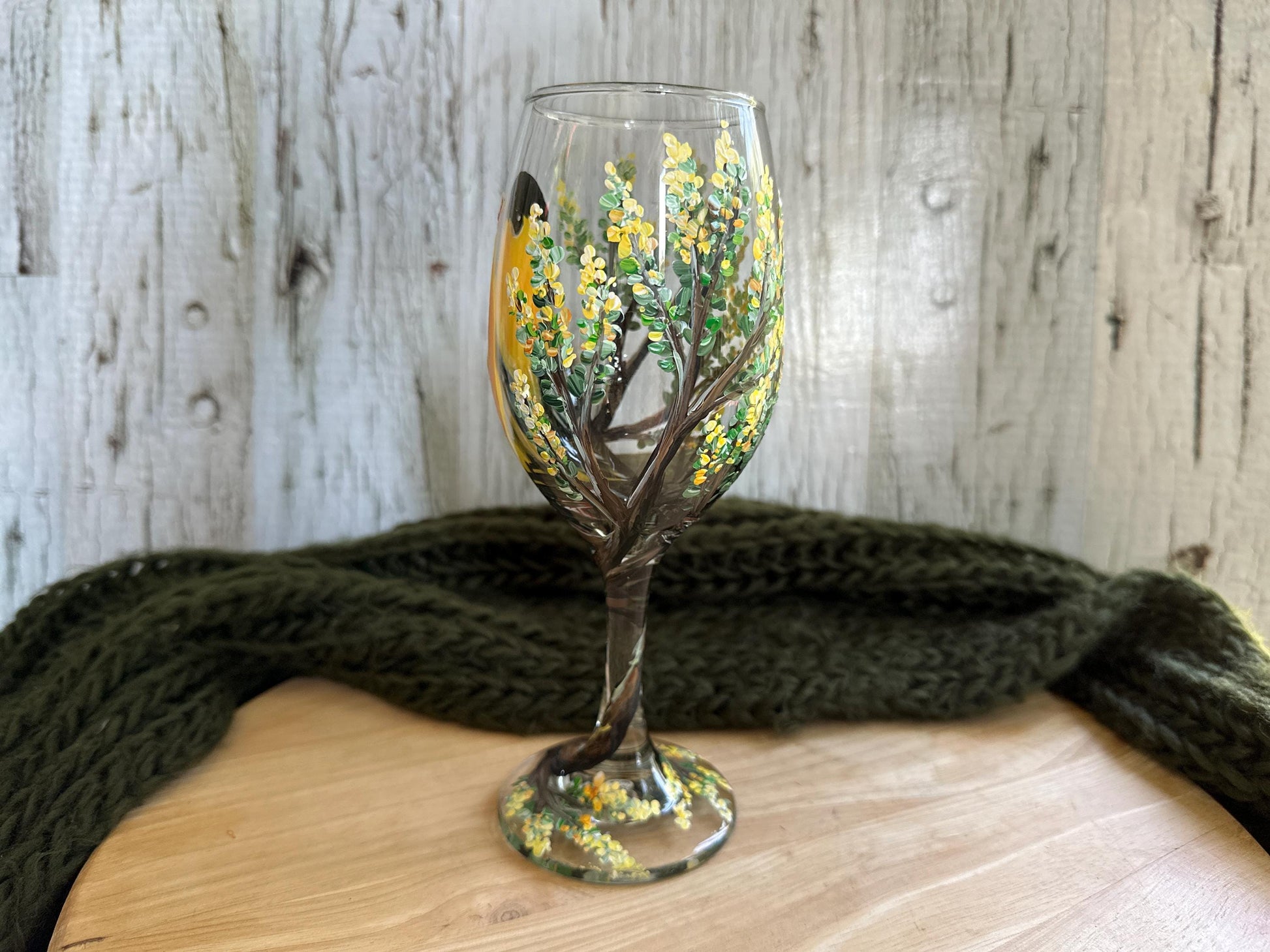 Hand Painted Goldfinch Wine Glass, Yellow Bird Gift, Bird Lover Gift, Bird Birthday Gift, Bird Watcher, Gift for Mom, Dad, Teacher, Boss